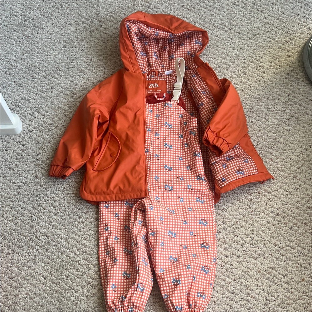 Zara Orange Hooded Jacket and Overalls Set